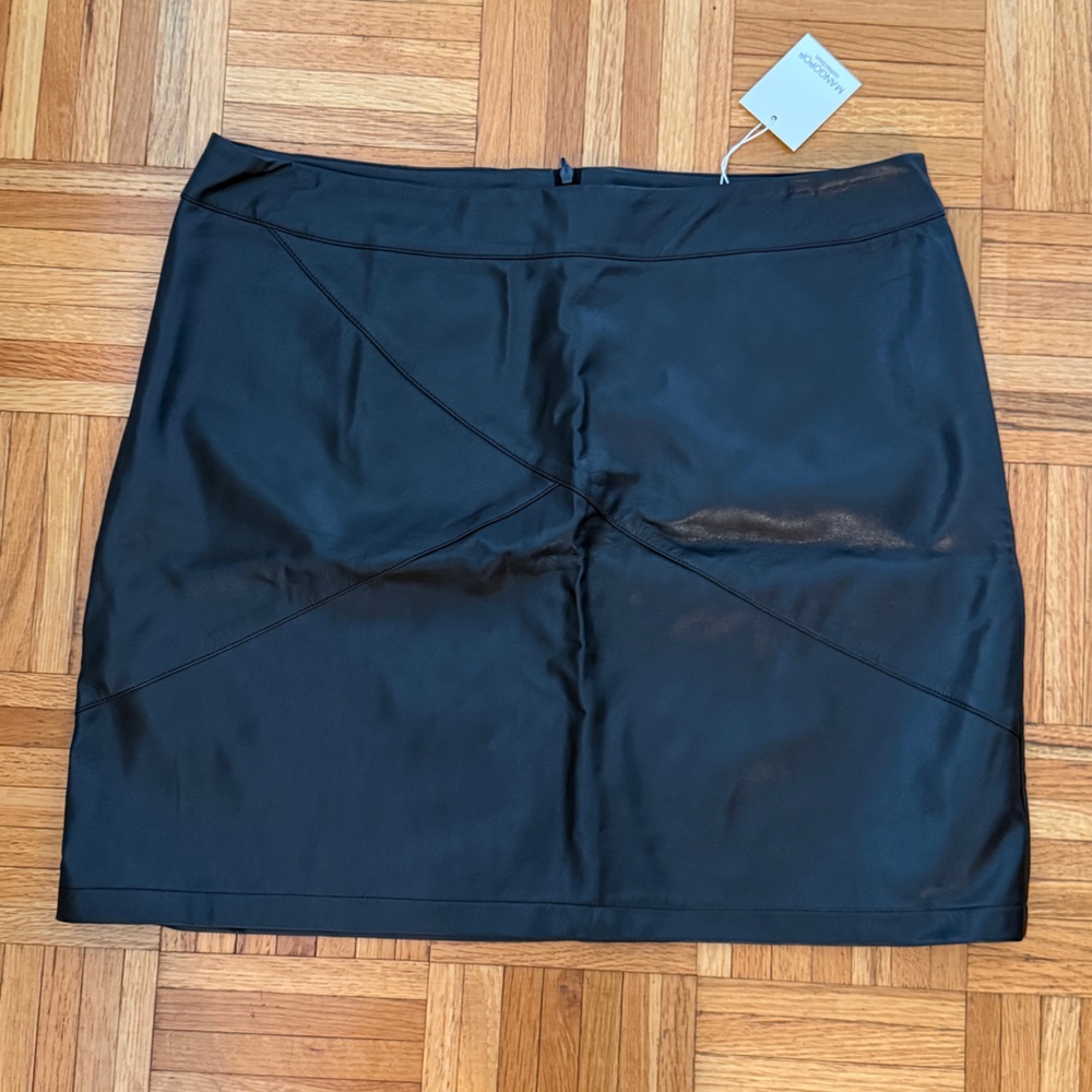 Mango Black Faux Leather A Line Skirt Mini